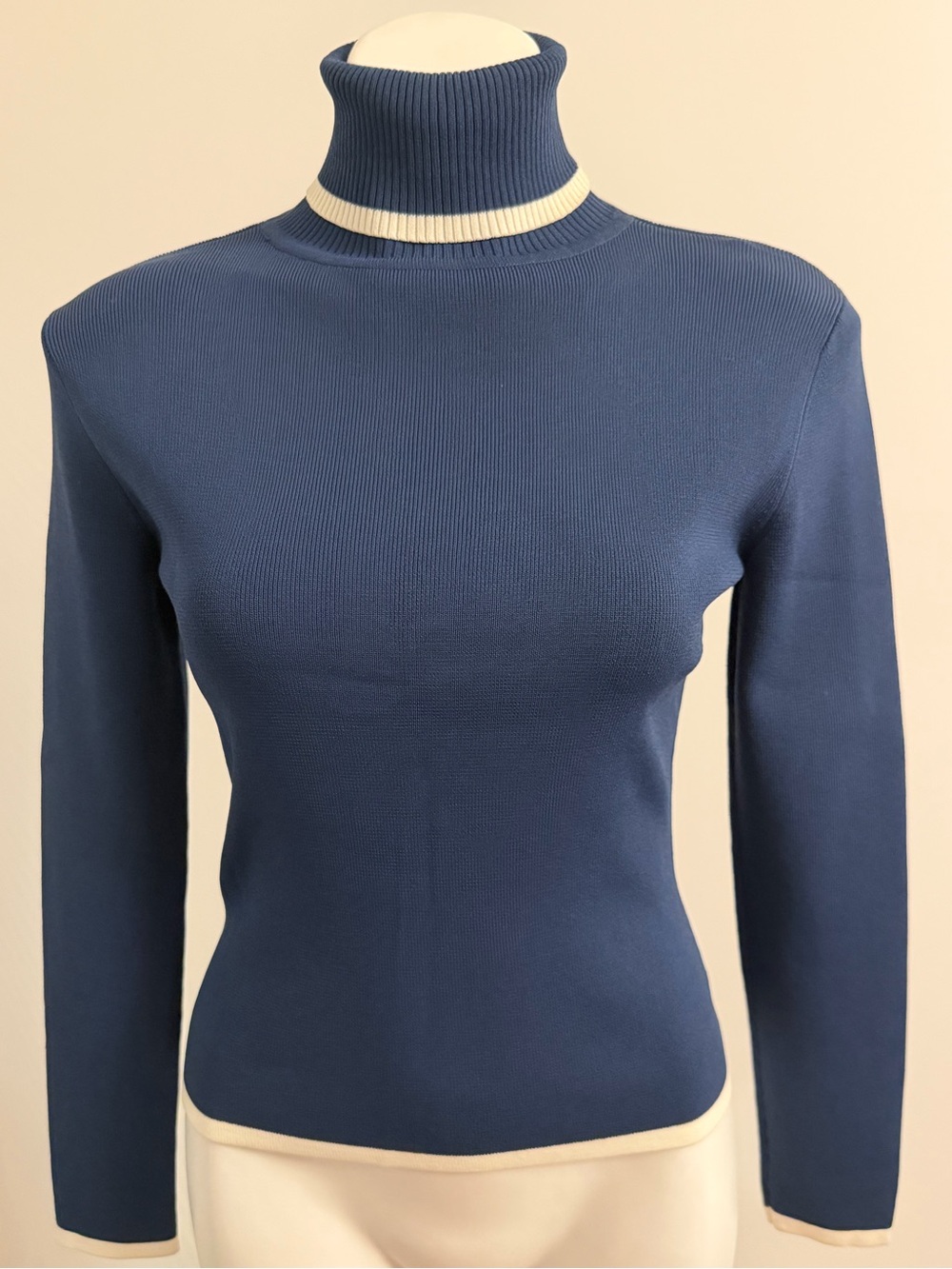 Navy Blue Turtleneck Sweater w/White Trim